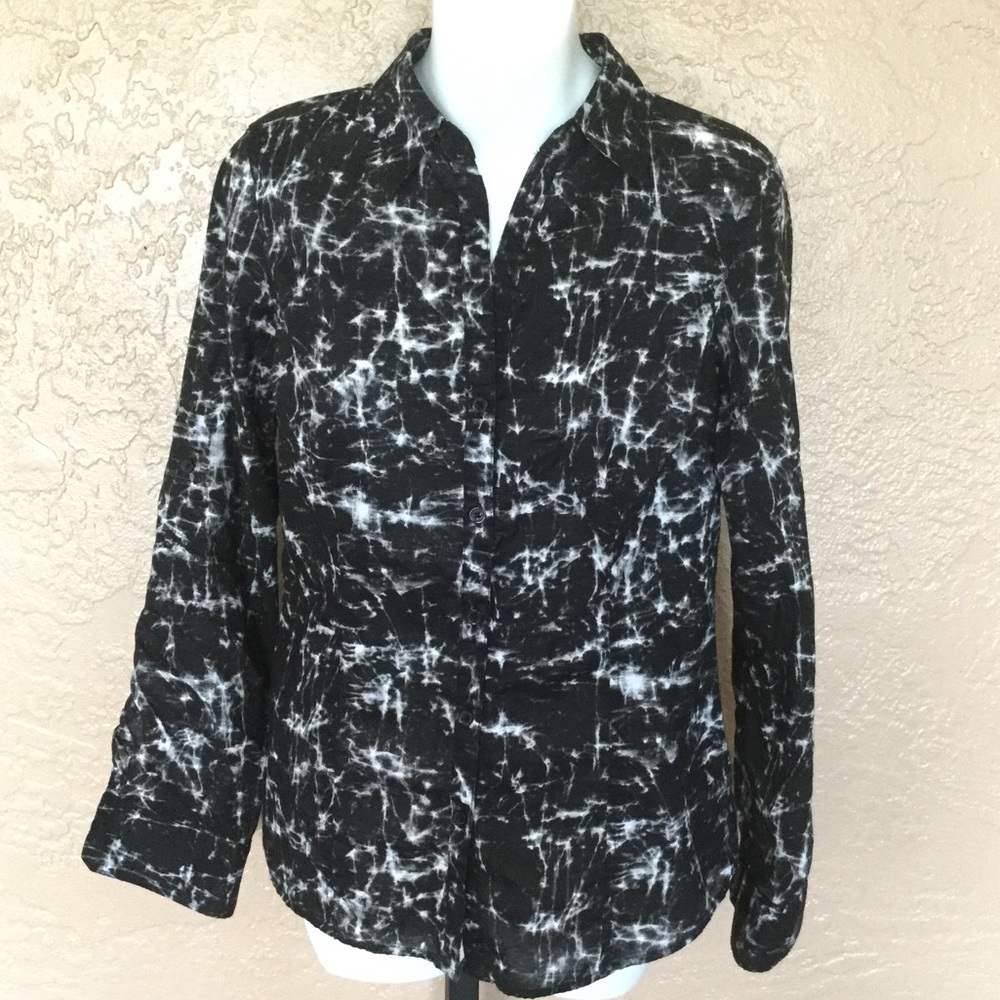 Michael Kors Black White Tie Dye Shirt 8 M